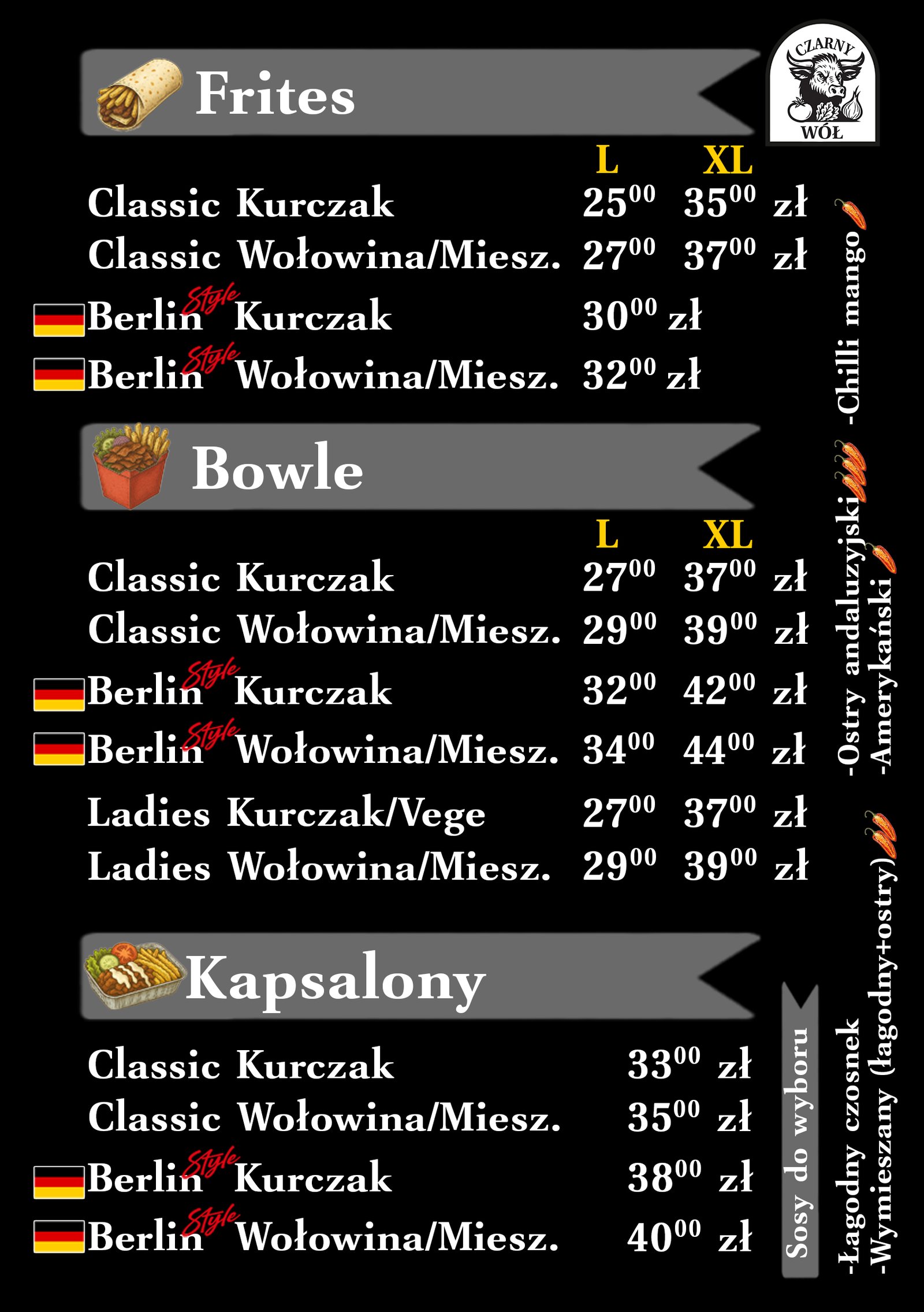 Menu Czarny Wół - bułka berlińska, Berlin style döner i kebab Rzeszów, strona 2